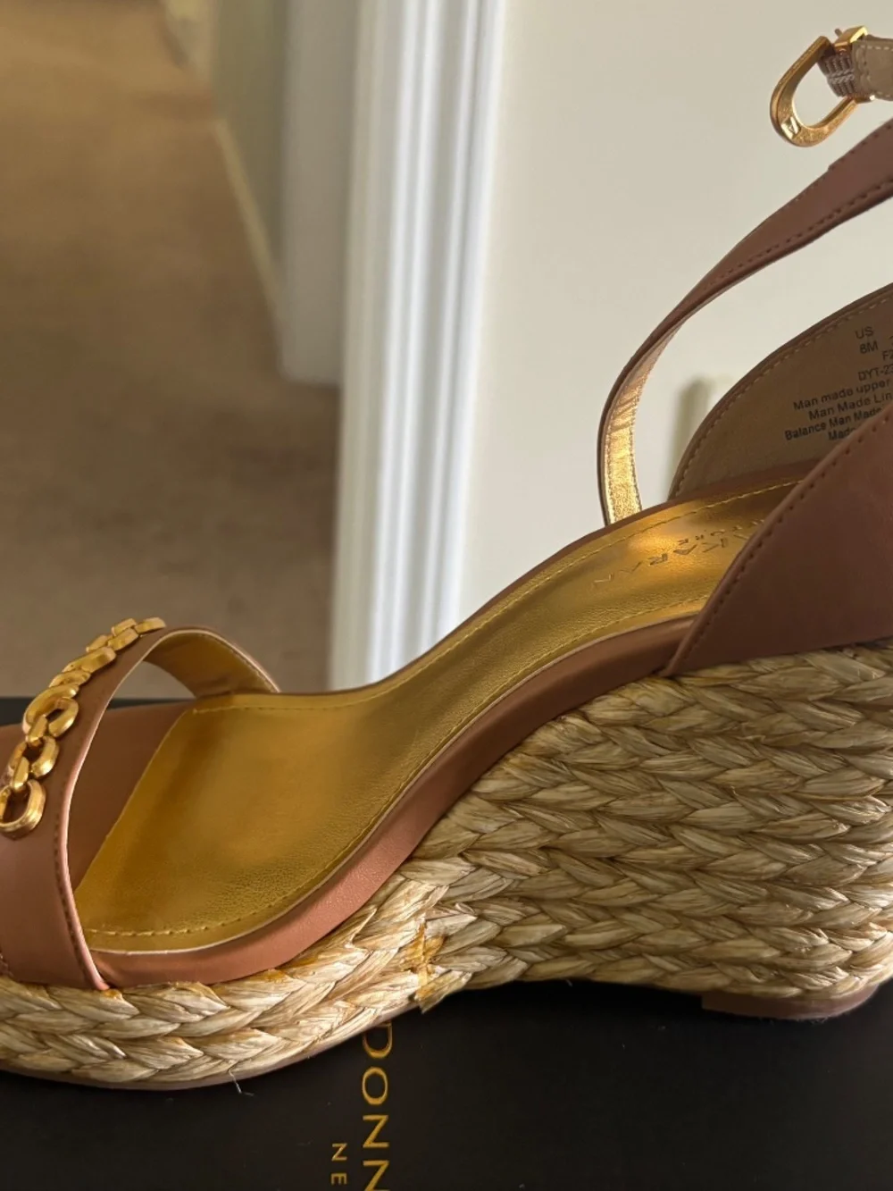 Donna Karan Yulissa Ankle Strap shoe. Size 8 in Napa Pu Tan color